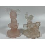 TWO VINTAGE WALT DISNEY PRODUCTIONS PINK FROSTED GLASS FIGURES - MINNIE MOUSE & PLUTO