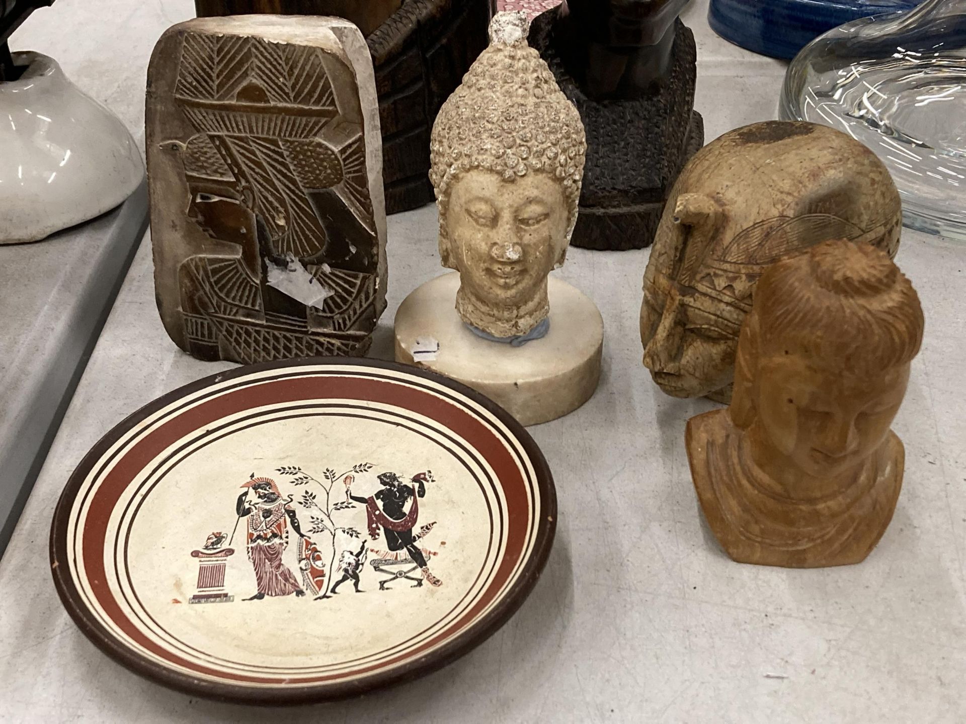 A COLLECTION OF EGYPTIAN ITEMS, BUSTS ETC