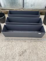 THREE LOW MODERN LECHUZA FIBRE GLASS TROUGH PLANTERS