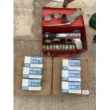 AN ASSORTMENT OF ITEMS TO INCLUDE A NAIL GUN AND A LARGE QUANTITY OF MASONARY NAILS ETC