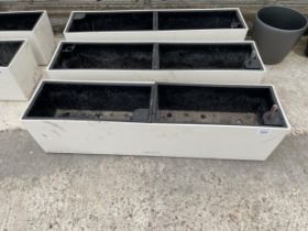 THREE MODERN LECHUZA FIBRE GLASS TROUGH PLANTERS WITH INSERTS (L:79CM)