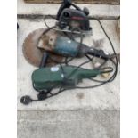 THREE VARIOUS POWER TOOLS TO INCLUDE A MAKITA ANGLE GRINDER AND A BOSCH BELT SANDER ETC