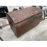 A VINTAGE METAL STORAGE TRUNK