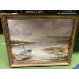 AN OIL ON BOARD, 'NORFOLK MARSHES', SIGNED V W SEAGO '66, WITH GILT FRAME, 67CM X 54CM