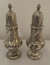 A PAIR OF GEORGE III 1763 HALLMARKED LONDON SILVER SALT SHAKER AND PEPPERETTE SET, MAKER RICHARD