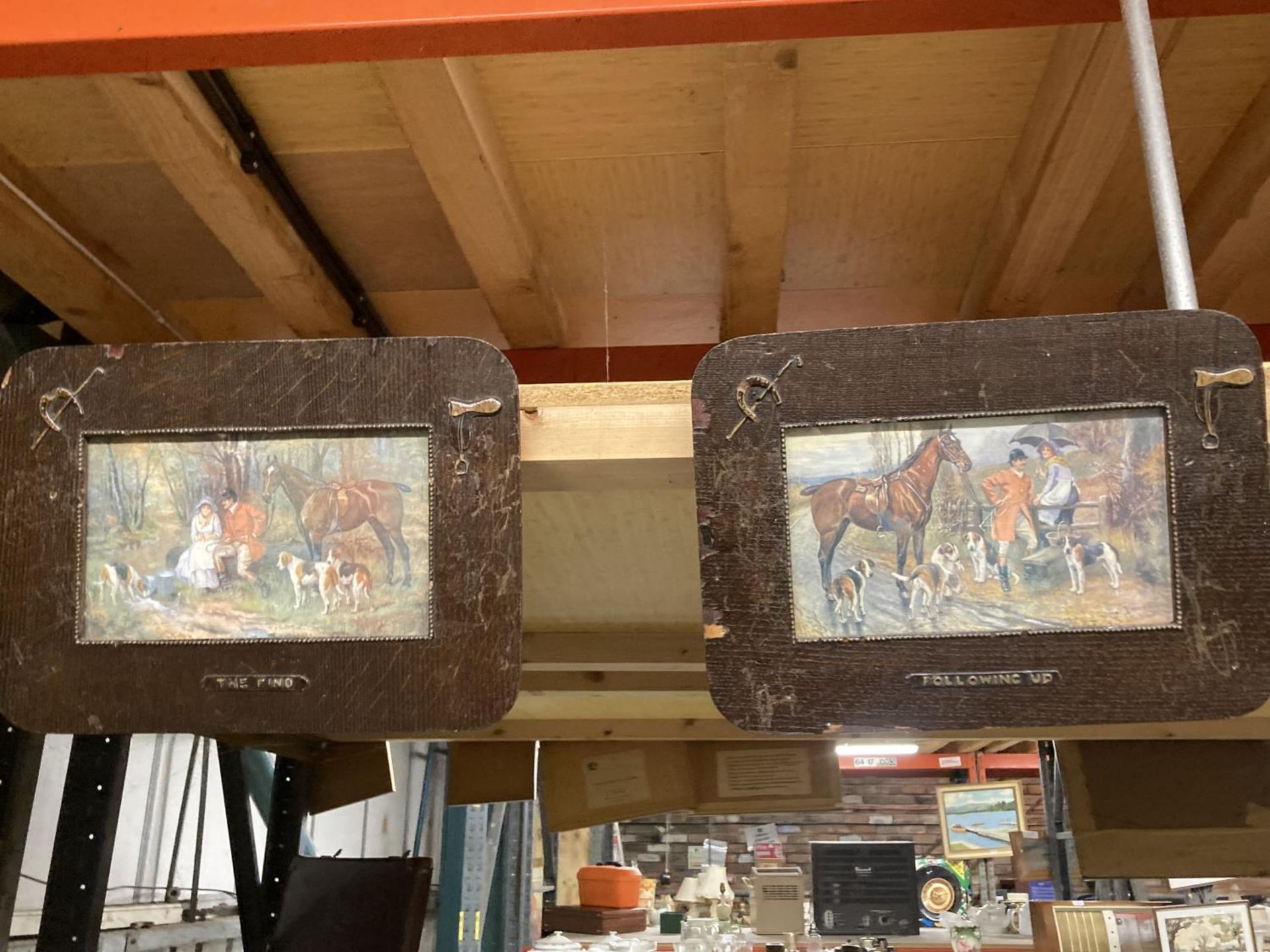 FOUR HUNTING SCENE PRINTS IN WOODEN FRAMES TO INCLUDE "THE FIND," "FOLLOWING UP," "THE FINISH" - Image 2 of 7