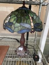 A TIFFANY STYLE TABLE LAMP AND SHADE