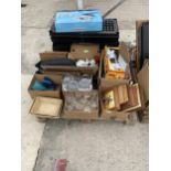 AN ASSORTMENT OF HOUSEHOLD CLEARANCE ITEMS TO INCLUDE GLASS WARE AND PRINTS ETC