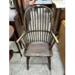 A 19TH CENTURY STYLE STICK BACK WINDSOR CHAIR WITH HOOPED BACK