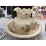 A VICTORIAN STYLE WASH JUG AND BOWL SET, MADE IN ENGLAND WITH CROWN MARK