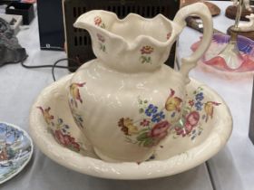 A VICTORIAN STYLE WASH JUG AND BOWL SET, MADE IN ENGLAND WITH CROWN MARK