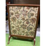 A VINTAGE MAHOGANY TAPESTRY FIRE SCREEN