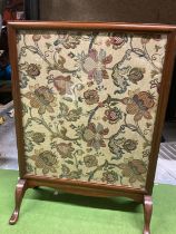 A VINTAGE MAHOGANY TAPESTRY FIRE SCREEN