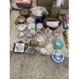 AN ASSORTMENT OF CERAMIC ITEMS TO INCLUDE TUREENS AND TRINKETS ETC