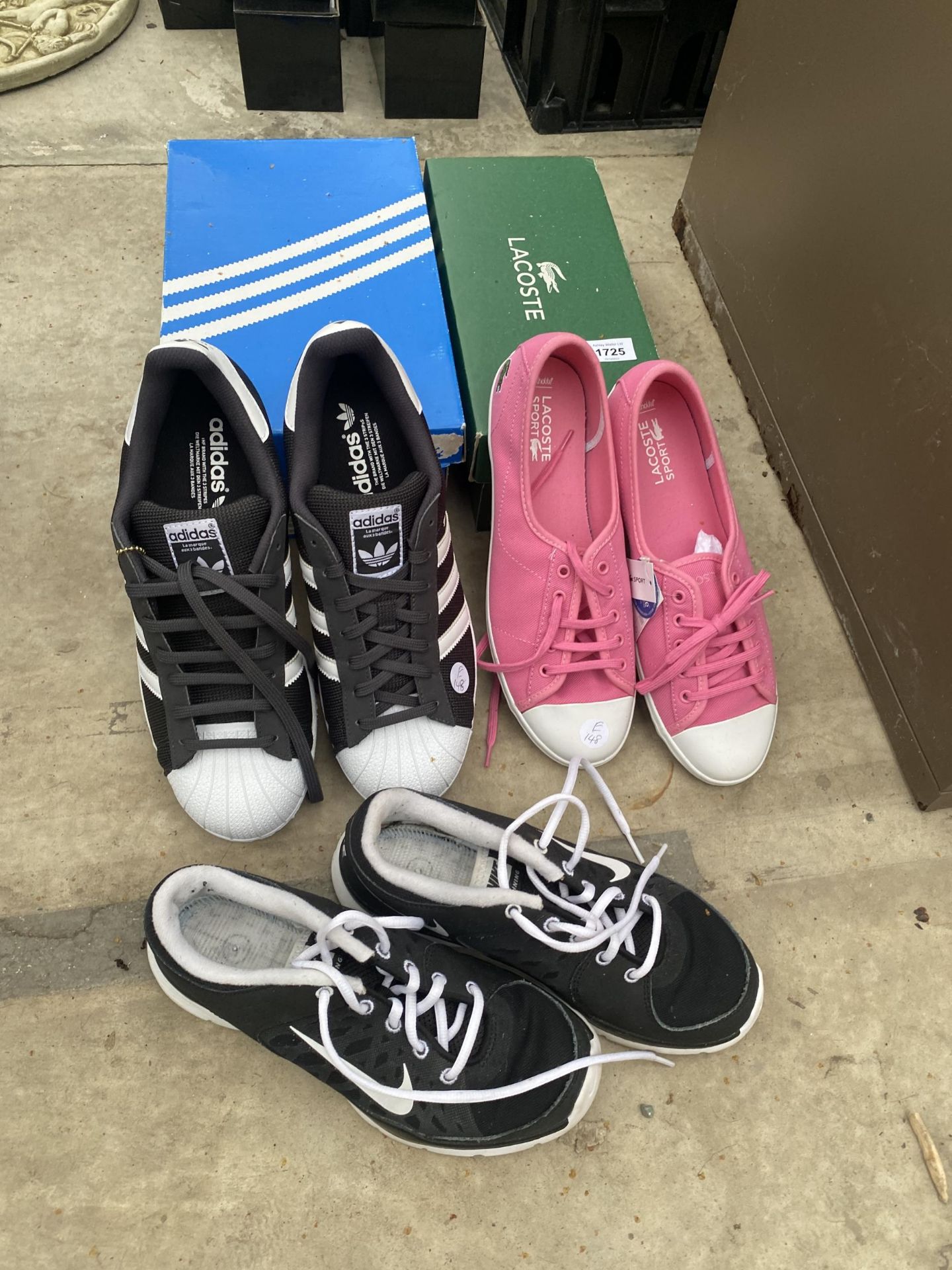 THREE PAIRS OF TRAINERS TO INCLUDE LACOSTE AND ADIDAS ETC