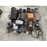 AN ASSORTMENT OF ITEMS TO INCLUDE ELECTRIC SWITCH BOXES, A FUEL GAUGE AND PLUG SOCKETS ETC