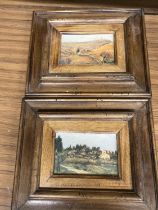 TWO WOODEN FRAMED POSTCARDS OF COUNTRY SCENES