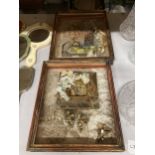 TWO FRAMED MONTAGE PICTURES WITH GILT CHERUBS DESIGN