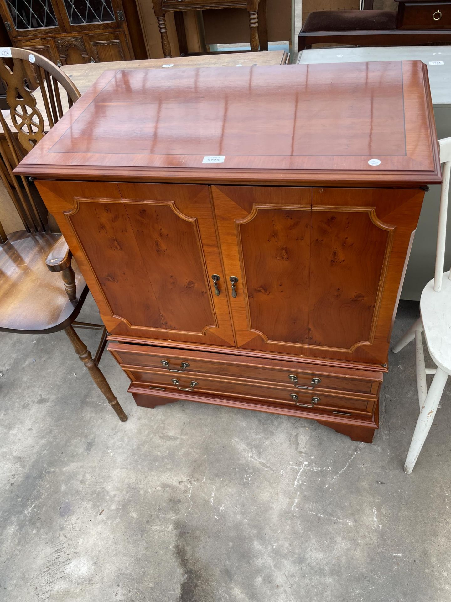 A YEW WOOD CABINET, 30.5" WIDE