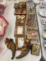 A COLLECTION OF RELIGIOUS ICON PLAQUES, FURTHER FRAMED ITEMS ETC