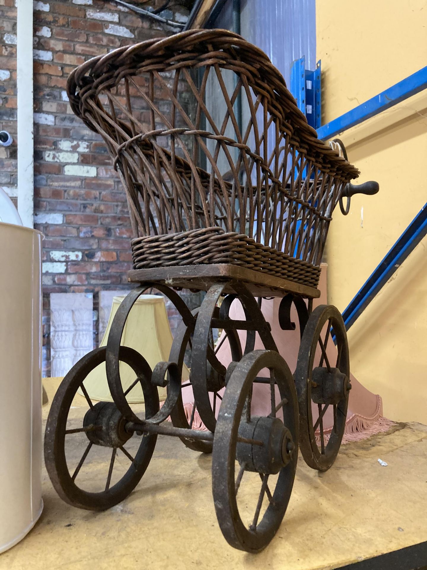 A WICKER CHILDS PUSH A LONG TROLLEY - Image 2 of 2