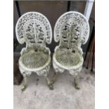 A PAIR OF VINTAGE WHITE CAST ALLOY BISTRO CHAIRS