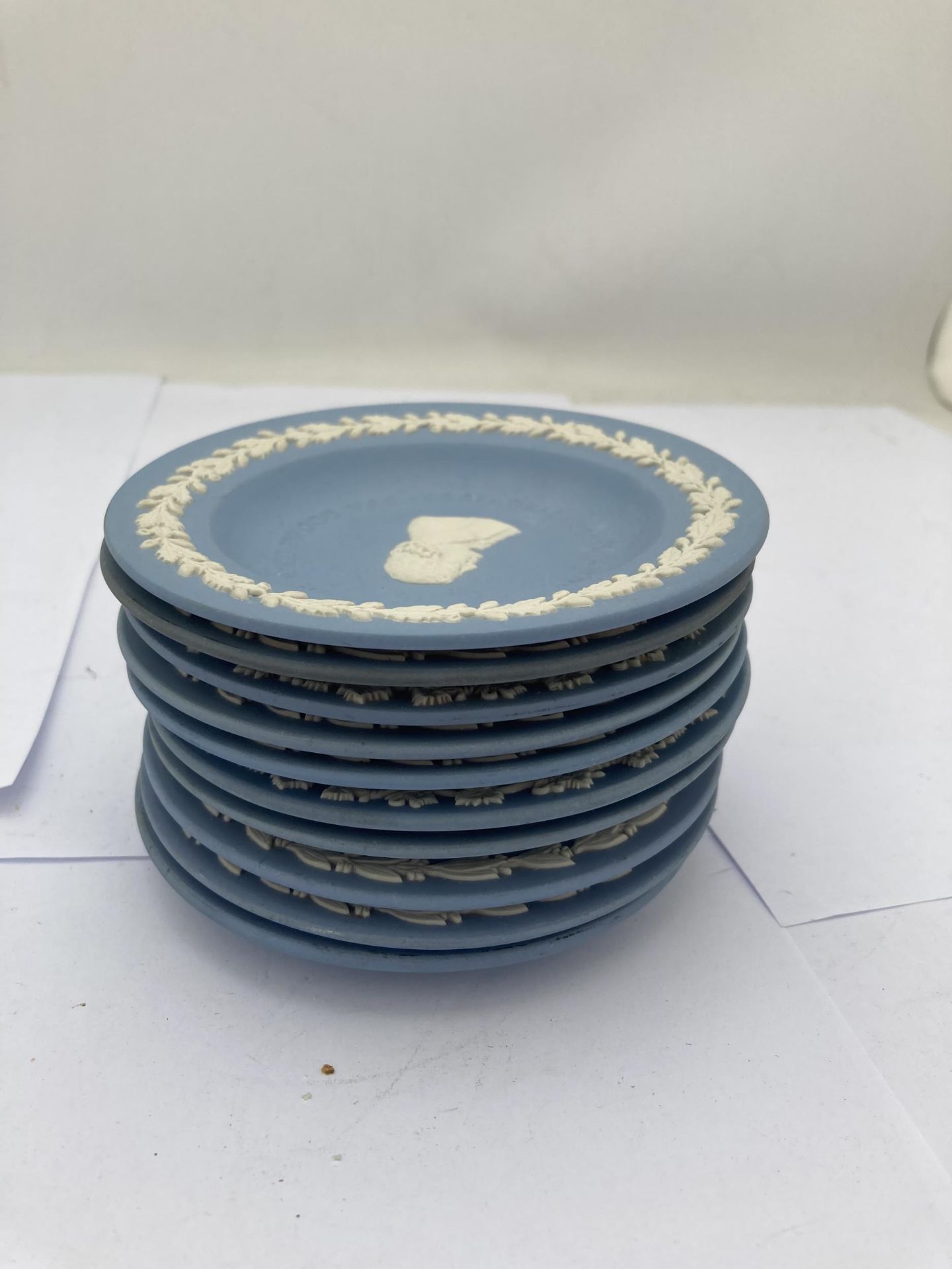 A COLLECTION OF TEN WEDGWOOD PALE BLUE JASPERWARE PIN TRAYS - Image 3 of 5
