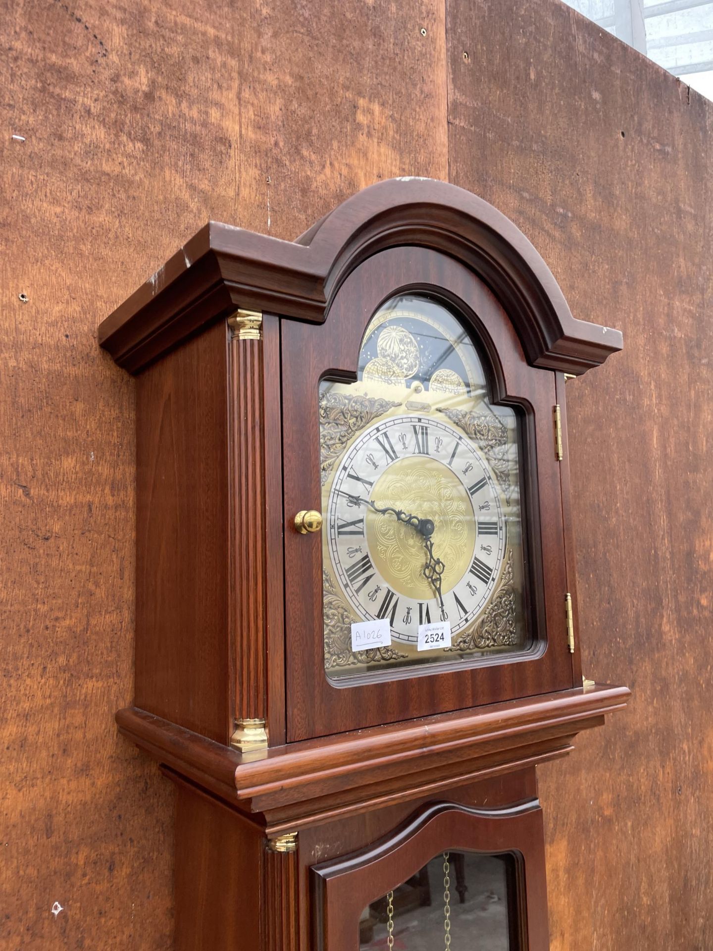 A REPRODUCTION 'THOMAS BYRNE' TRIPLE WEIGHT LONGCASE CLOCK WITH GLASS DOOR - Image 2 of 4