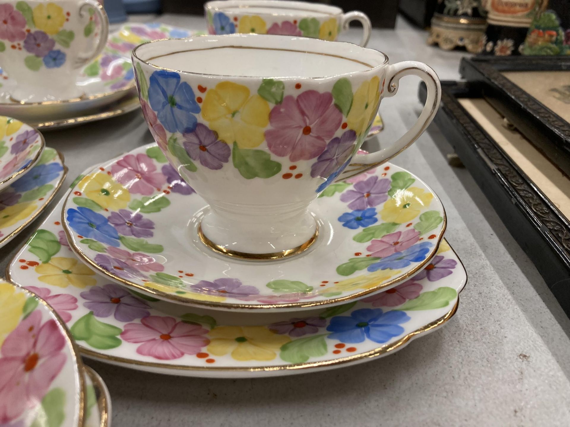 A COLLECTION OF TEAWARES TO INCLUDE COALPORT FLORAL CUPS AND SAUCERS ETC - Image 2 of 3