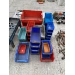 A LARGE ASSORTMENT OF PLASTIC LIN BIN STORAGE BOXES ETC