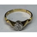 AN 18 CARAT GOLD RING WITH A SOLITAIRE DIAMOND SIZE O