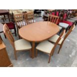 A 'MORRIS FURNITURE COMPANY' EXTENDING DINING TABLE, 56 X 37" (LEAF 15") AND SIX CHAIRS