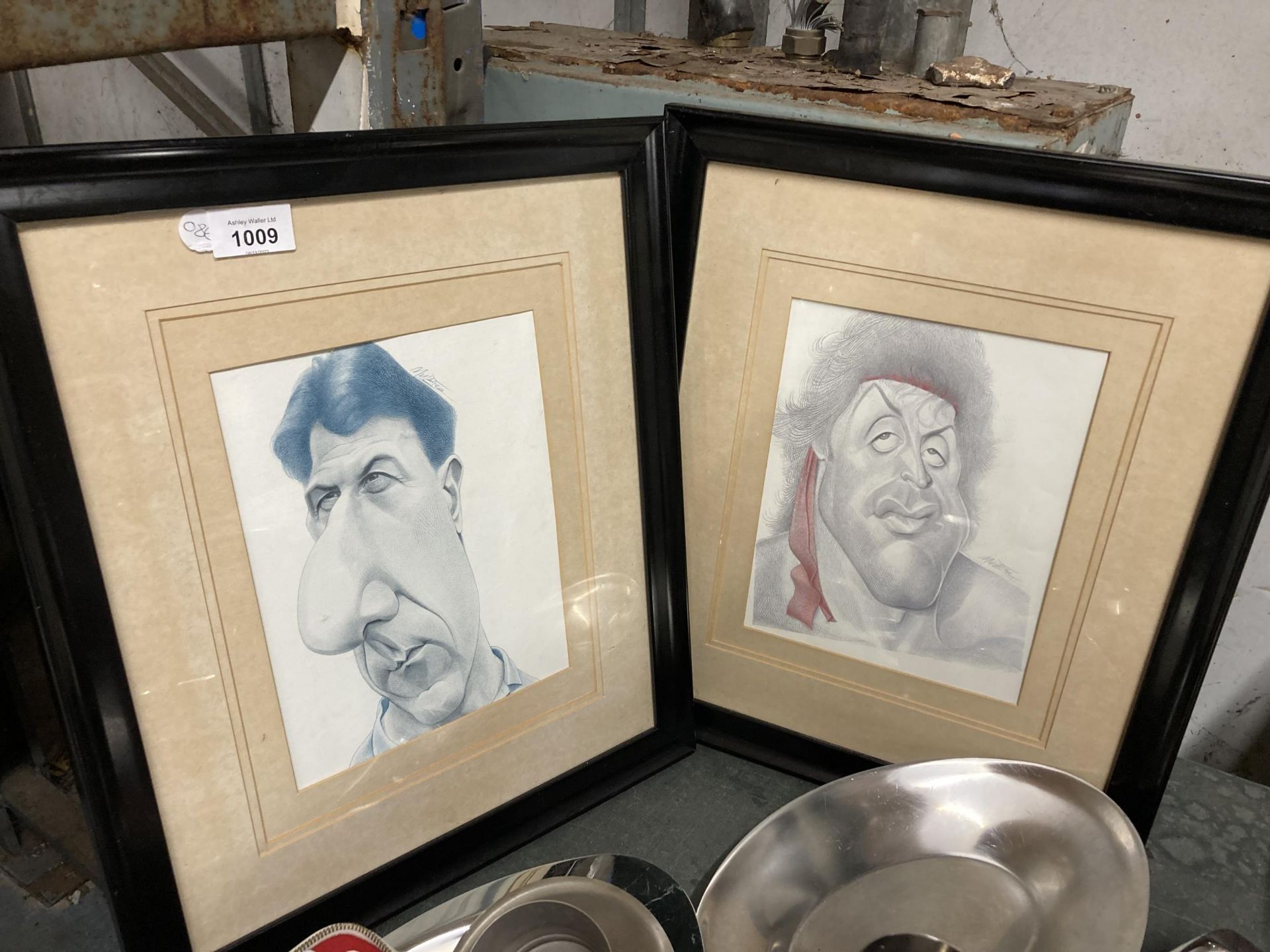TWO FRAMED CARICATURES, SYLVESTER STALLONE AND DUSTIN HOFFMAN