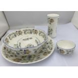 A GROUP OF MINTON HADDON HALL BLUE ITEMS - FRUIT BOWL ETC