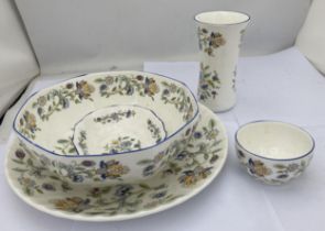 A GROUP OF MINTON HADDON HALL BLUE ITEMS - FRUIT BOWL ETC