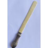AN ANTIQUE HALLMARKED SILVER AND BONE LETTER OPENER, LENGTH 30 CM