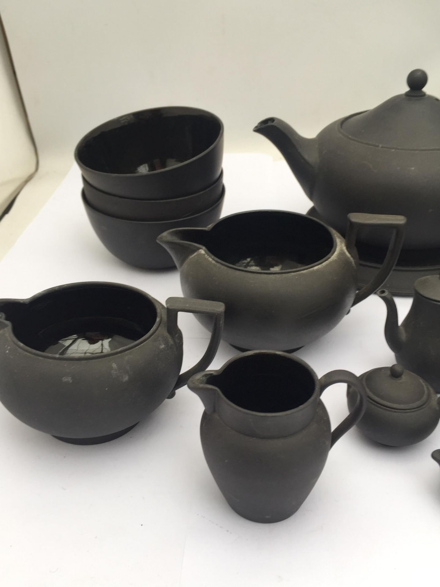 A COLLECTION OF BLACK BASALT CERAMIC TEA WARES, TEAPOT, COFFEE POT, MINIATURE TEAPOT ETC - Image 3 of 5