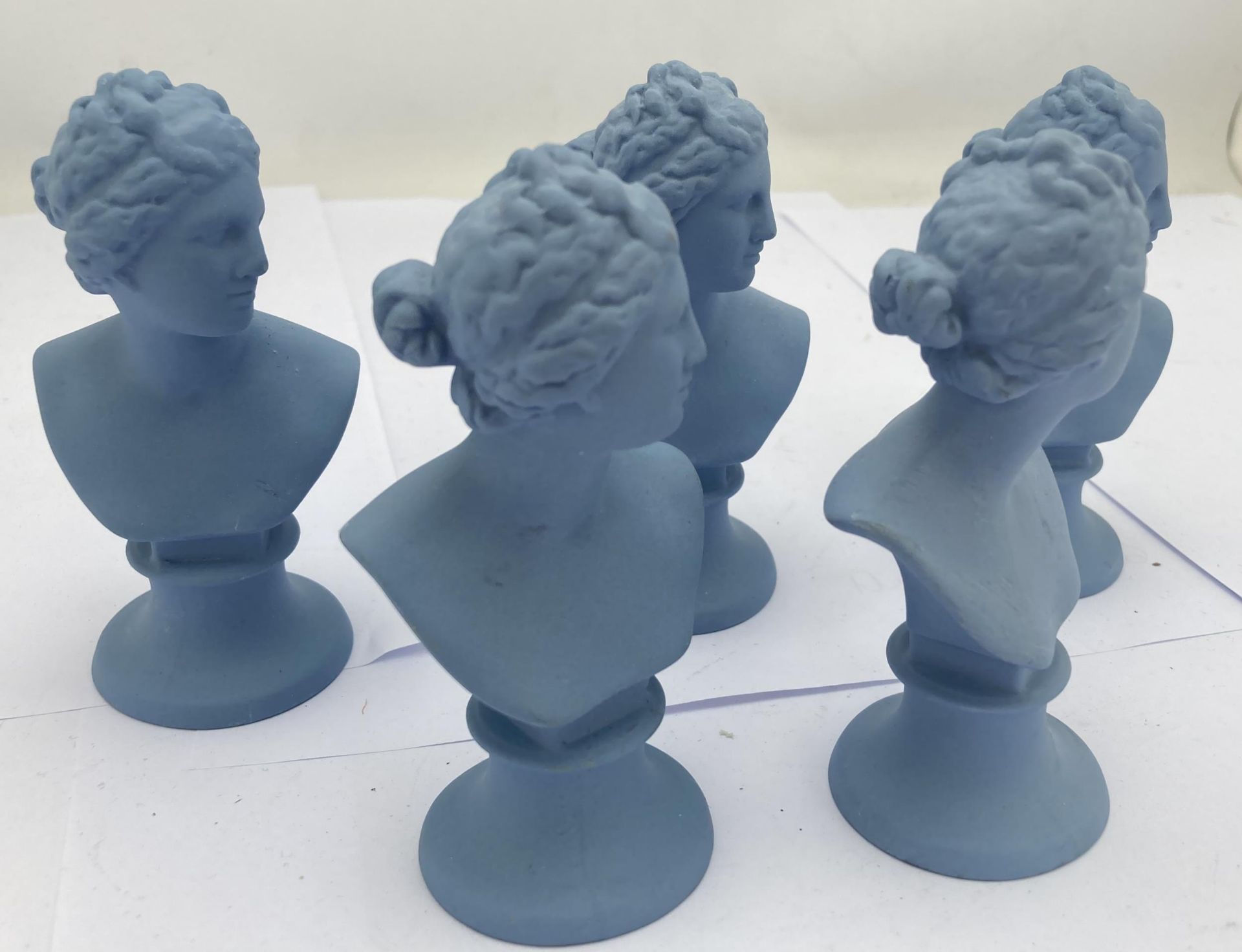 A SET OF FIVE WEDGWOOD JASPERWARE MINIATURE BUSTS