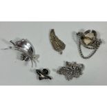 A GROUP OF FIVE COSTUME JEWLLERY BROOCHES, SOME STAMPED SILVER