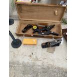 AN ASSORTMENT OF ITEMS TO INCLUDE A RECORD WOOD PLANE, A SPANNER AND CLAMPS ETC