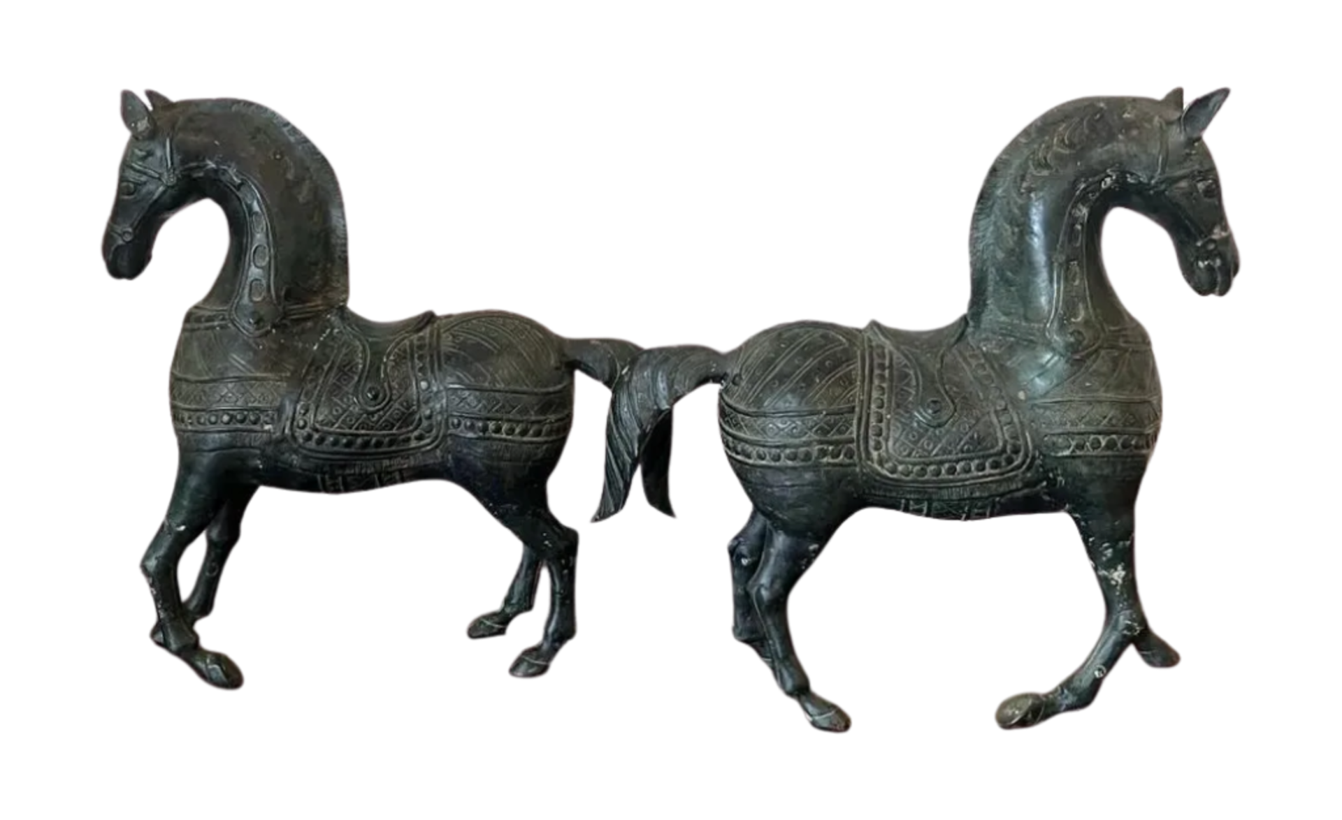AN IMPRESSIVE LARGE PAIR OF ORIENTAL CHINESE BRONZE HORSES, HEIGHT 39CM - Image 3 of 10