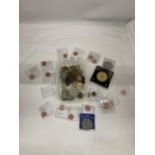 A COLLECTION OF COINS, TO INCLUDE COMMEMORATIVE CROWNS, PRE-DECIMAL, FOREIGN, ETC