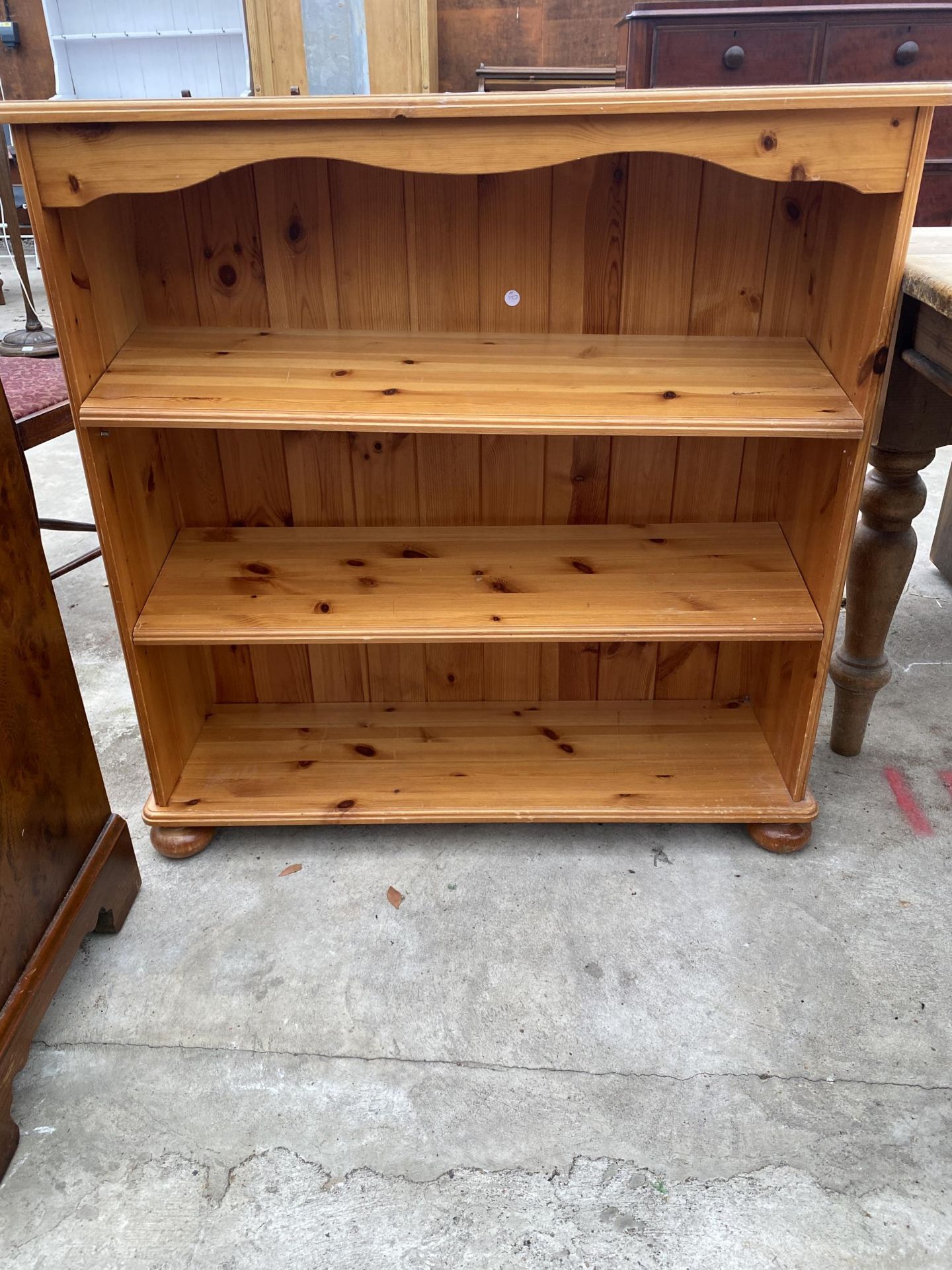 A MODERN PINE THREE TIER OPEN BOOKCASE, 36" WIDE - Image 2 of 2