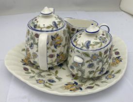A MINTON HADDON HALL BLUE PATTERN TEA FOR ONE SET