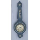 A WEDGWOOD PALE BLUE JASPERWARE CLOCK IN THE FORM OF A BAROMETER