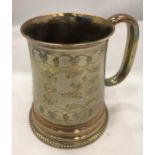 A VICTORIAN 1876 SILVER HALLMARKED BIRMINGHAM TANKARD / MUG, MAKER HILLIARD & THOMASON, GROSS 266