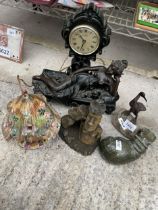 AN ASSORTMENT OF ITEMS TO INCLUDE N ART DECO STYLE CLOCK AND FIGURES ETC