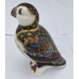 A ROYAL CROWN DERBY PUFFIN PAPERWEIGHT WITH GOLD STOPPER