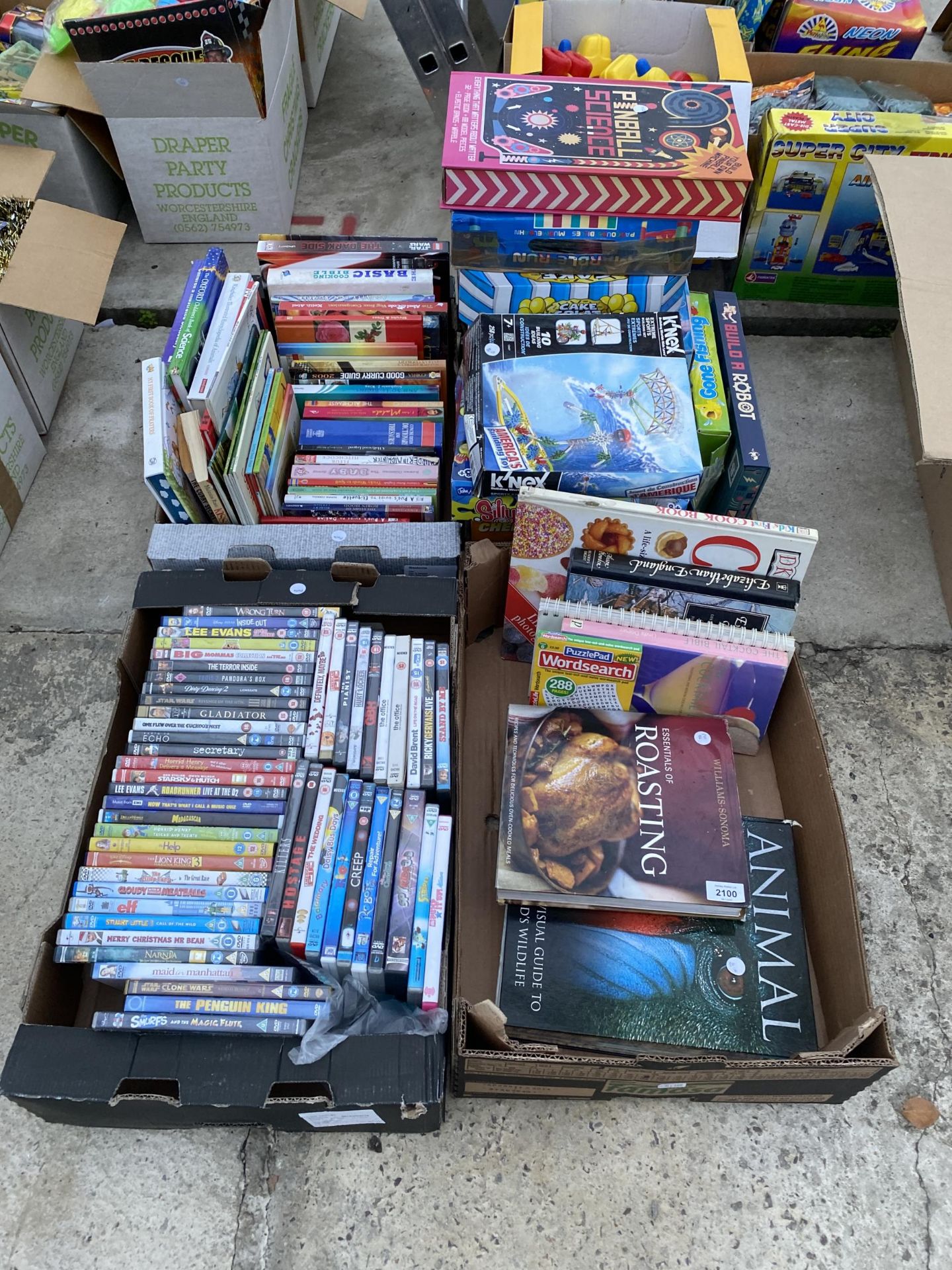 A LARGE ASSORTMENT OF DVDS, BOOKS AND GAMES ETC