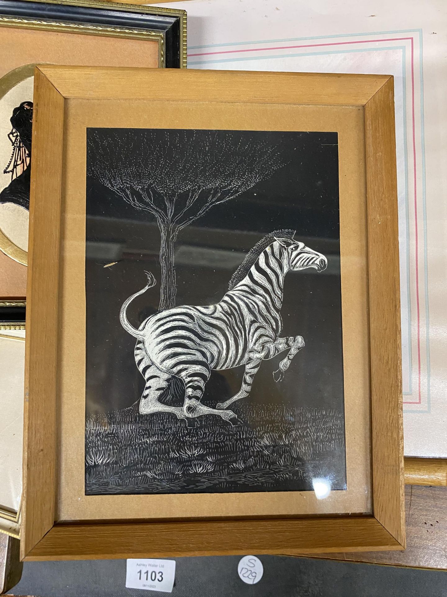 A COLLECTION OF SMALL FRAMED PRINTS, BLACK AND WHITE TIGER AND ZEBRA ETC - Image 2 of 3